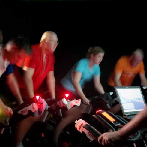 Group of Cyclists Spinning