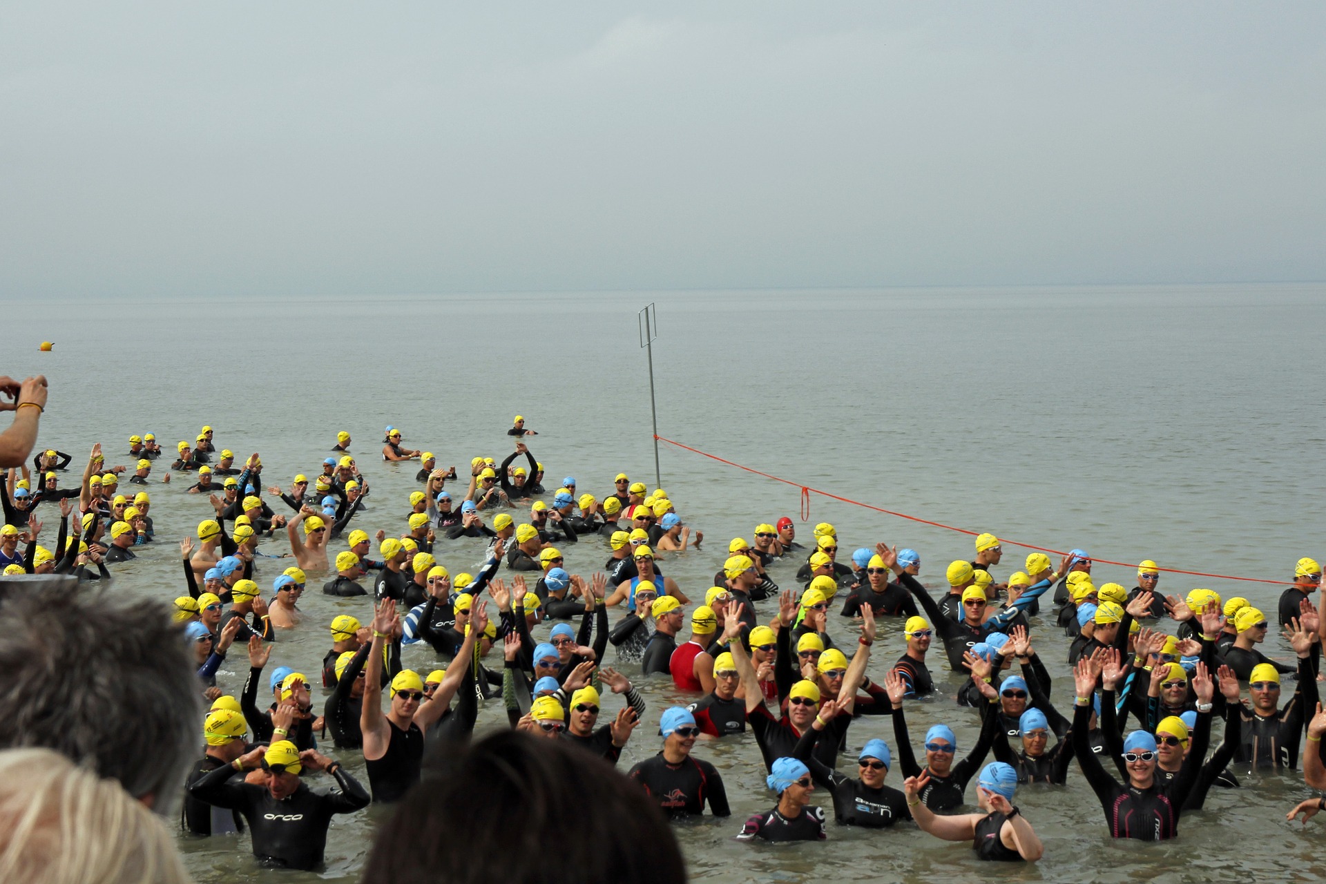Triathlete's Waiting to Start Swim